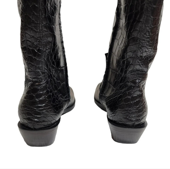 Sigerson Morrison Jaden Black Croc Leather Tall Boots Size 37.5 New - Picture 10 of 16